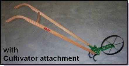 Wheel hoe set up as garden cultivator