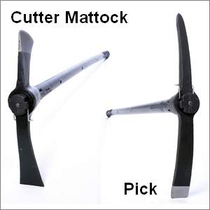 end view of pick and mattock digging tools